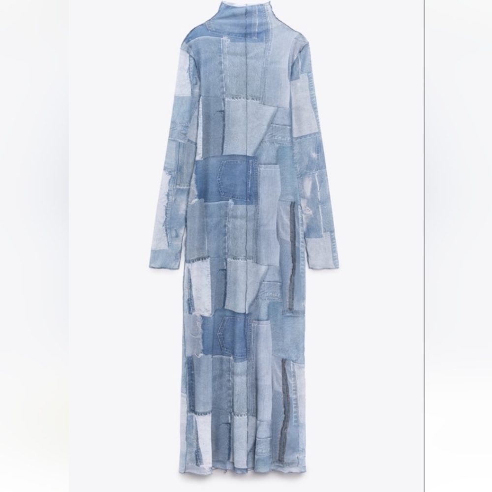 ZARA Patchwork Tulle Long Stretch Dress Size-M - Picture 5 of 15